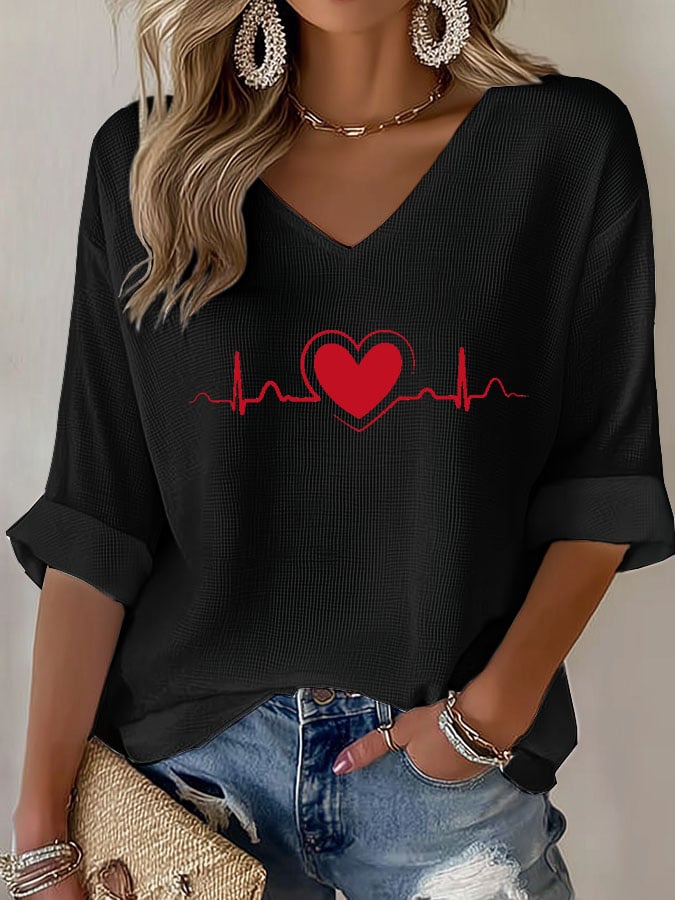 Women'S Casual Heart Disease Awareness Print Short-Sleeved T-Shirt