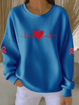 Women's Casual Heart Disease Awareness Print Long Sleeve Knit Top