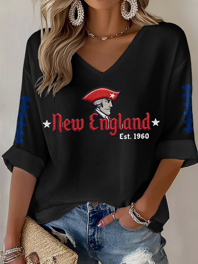 Women's Football Print Waffle Long Sleeve T-Shirt