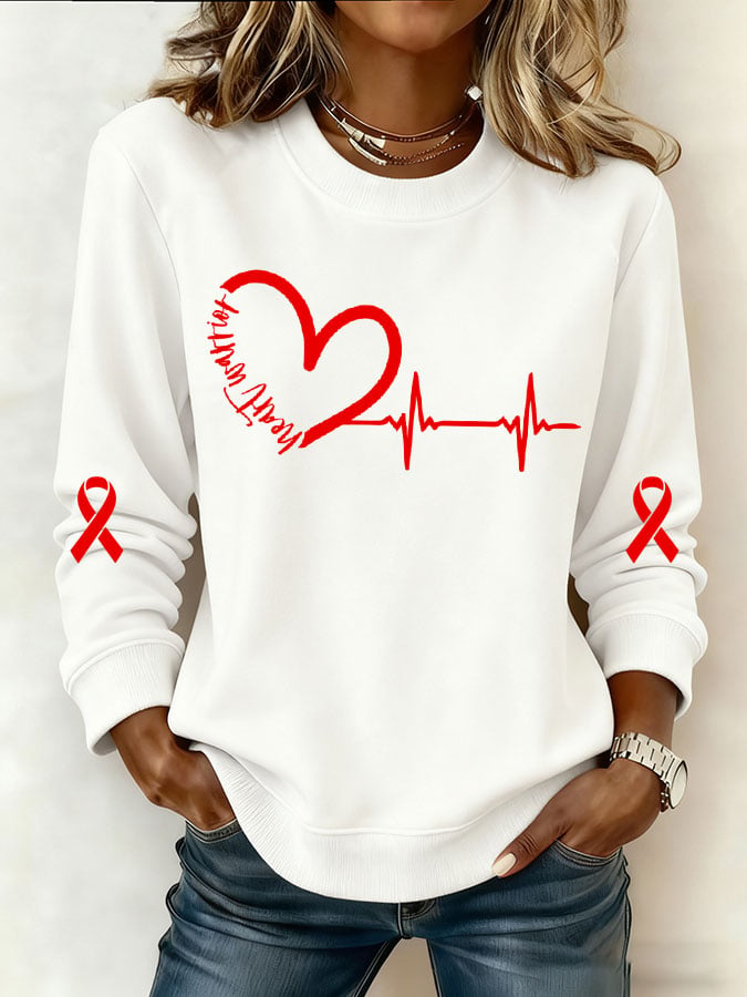 Women's Heart Disease Awareness Printed Sweatshirt