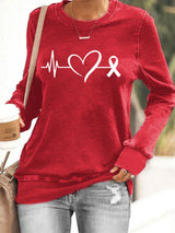 Women's Casual Heart Disease Awareness Printed Sweatshirt