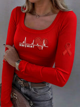 Women's casual heart disease awareness base layer shirt (THE BEAT GOES ON)