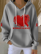 Women's Heart Disease Awareness Print Long-Sleeve Hooded Sweatshirt