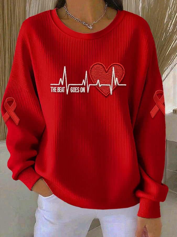 Women's Casual Heart Disease Awareness Print Sweatshirt