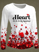 Women's Casual Heart Disease Awareness Heart Warrior Print Long-Sleeve T-Shirt