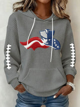 Women's Football Print Waffle Fabric Hooded Sweatshirt