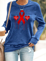 Women's Casual Heart Disease Awareness Printed Sweatshirt