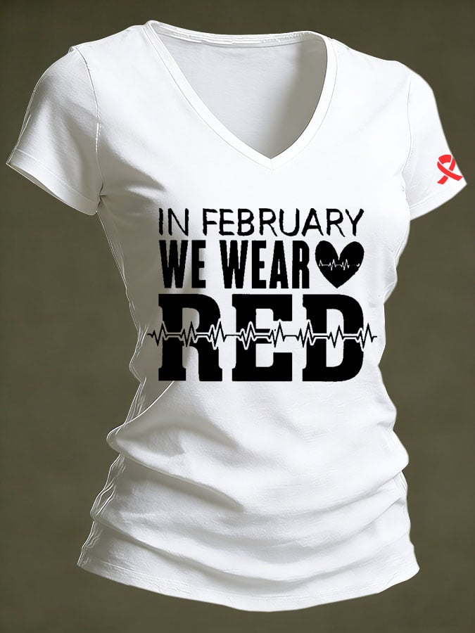 Women's Casual Heart Disease Awareness Printed Short-Sleeve T-Shirt