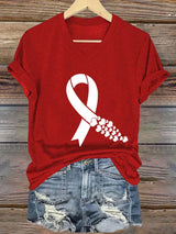 Women's Casual Heart Disease Awareness Printed Short-Sleeve T-Shirt