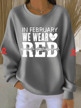 Women's Casual Heart Disease Awareness Print Long Sleeve Knit Top