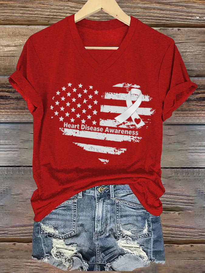 Women's Heart Disease Awareness Printed T-shirt