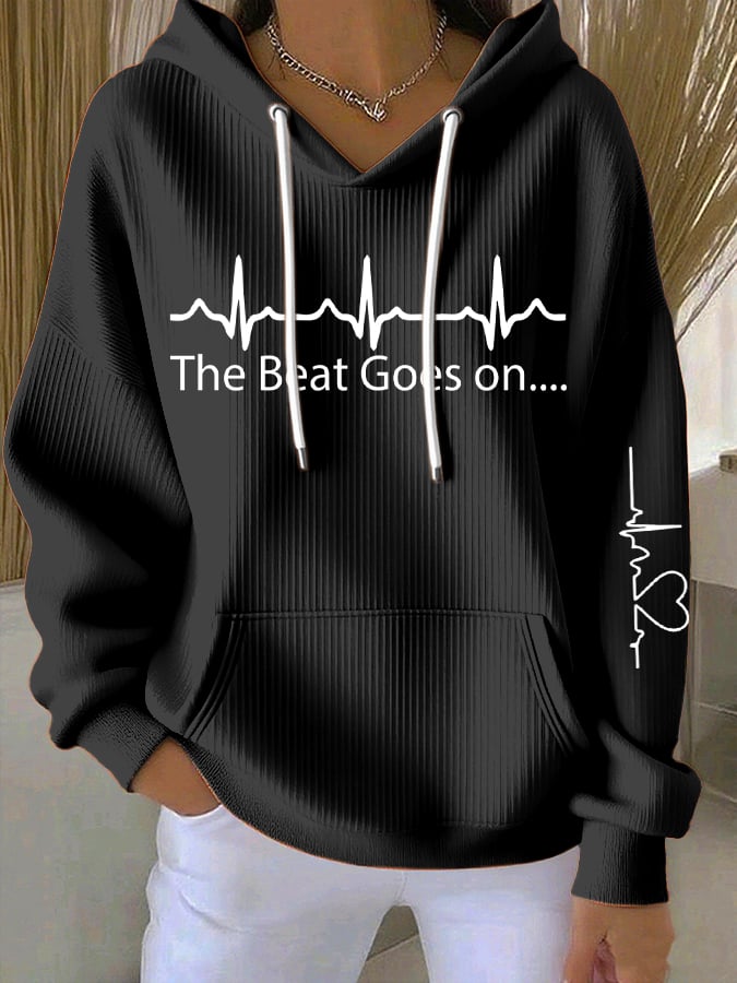 Women's Casual Heart Disease Awareness Print Hooded Sweatshirt