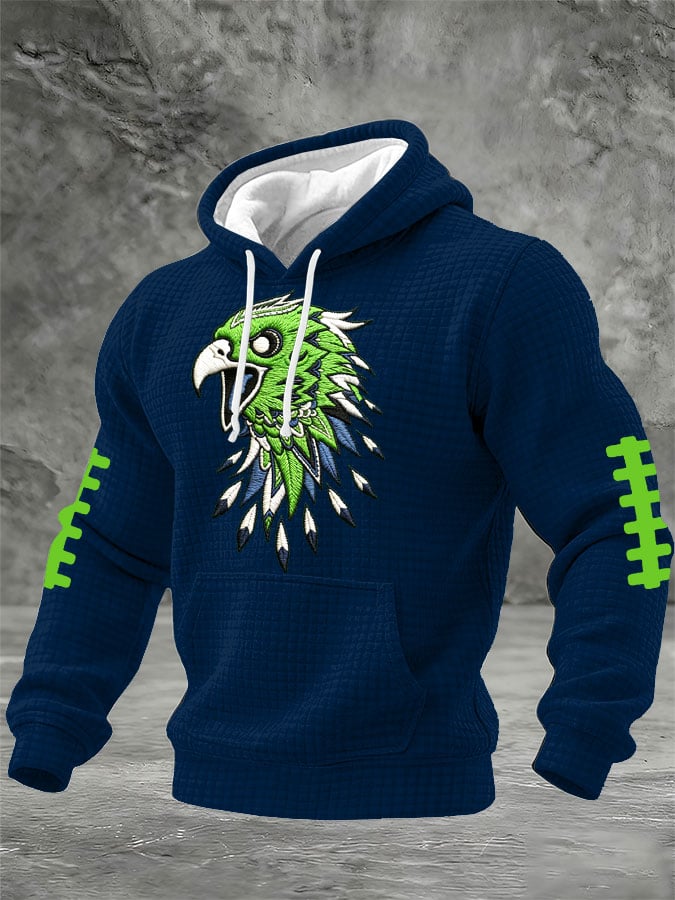 Men's Football Printed Plaid Fabric Hooded Sweatshirt
