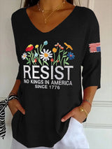 🔥Buy 3 Get 15% Off🔥V- Neck Retro Resist No Kings In America Since 1776 Print Shirt