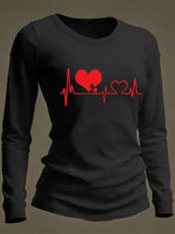 Women's Casual Heart Disease Awareness Print Long-Sleeve T-Shirt