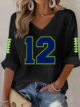 Women's Rugby Print Waffle Long Sleeve T-Shirt