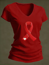 Women's Casual Heart Disease Awareness Printed Short-Sleeve T-Shirt