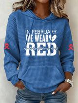 Women's Heart Disease Awareness Printed Square Hooded Sweatshirt