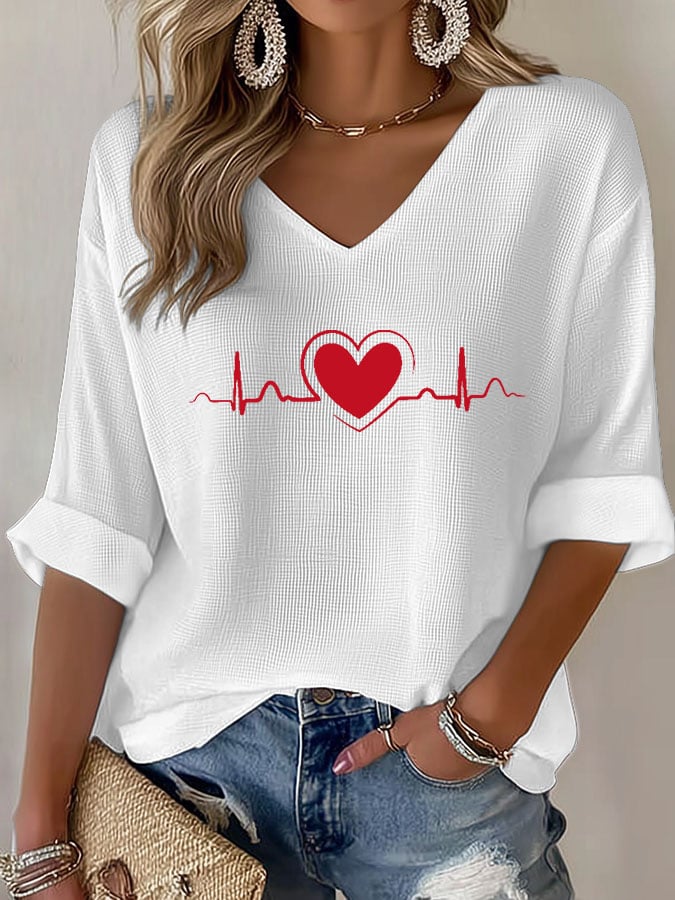 Women'S Casual Heart Disease Awareness Print Short-Sleeved T-Shirt