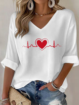 Women'S Casual Heart Disease Awareness Print Short-Sleeved T-Shirt