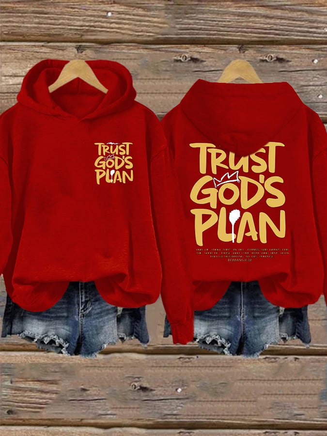 Women'S Casual Trust God's Plan Christian Print Hoodie