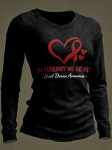 Women's Casual Heart Disease Awareness Print Long-Sleeve T-Shirt