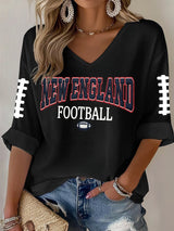 Women's Football Print Waffle Long Sleeve T-Shirt
