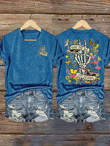 Women's  Flower skull hand gesture Of WDNC Club We Do Not Care Menopause Perimenopause Print T-Shirt