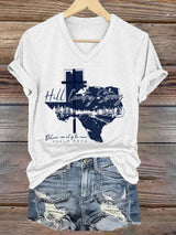 Women's Western Texas Print V-Neck Short Sleeve T-Shirt