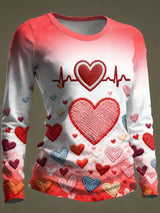 Women's Casual Heart Disease Awareness Print Long-Sleeve T-Shirt