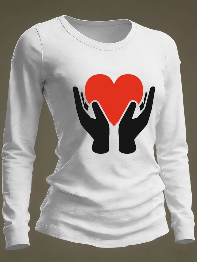 Women's Casual Heart Disease Awareness Print Long-Sleeve T-Shirt