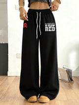 Women's Heart Disease Awareness Print Casual Trousers