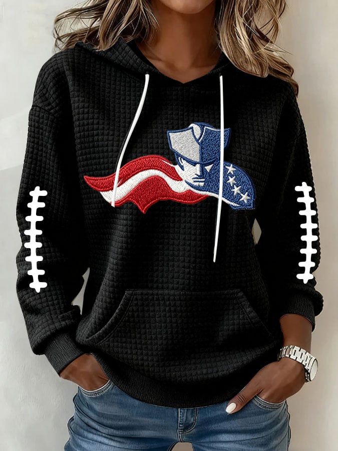 Women's Football Print Waffle Fabric Hooded Sweatshirt
