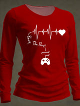 Women's Casual Heart Disease Awareness Print Long-Sleeve T-Shirt