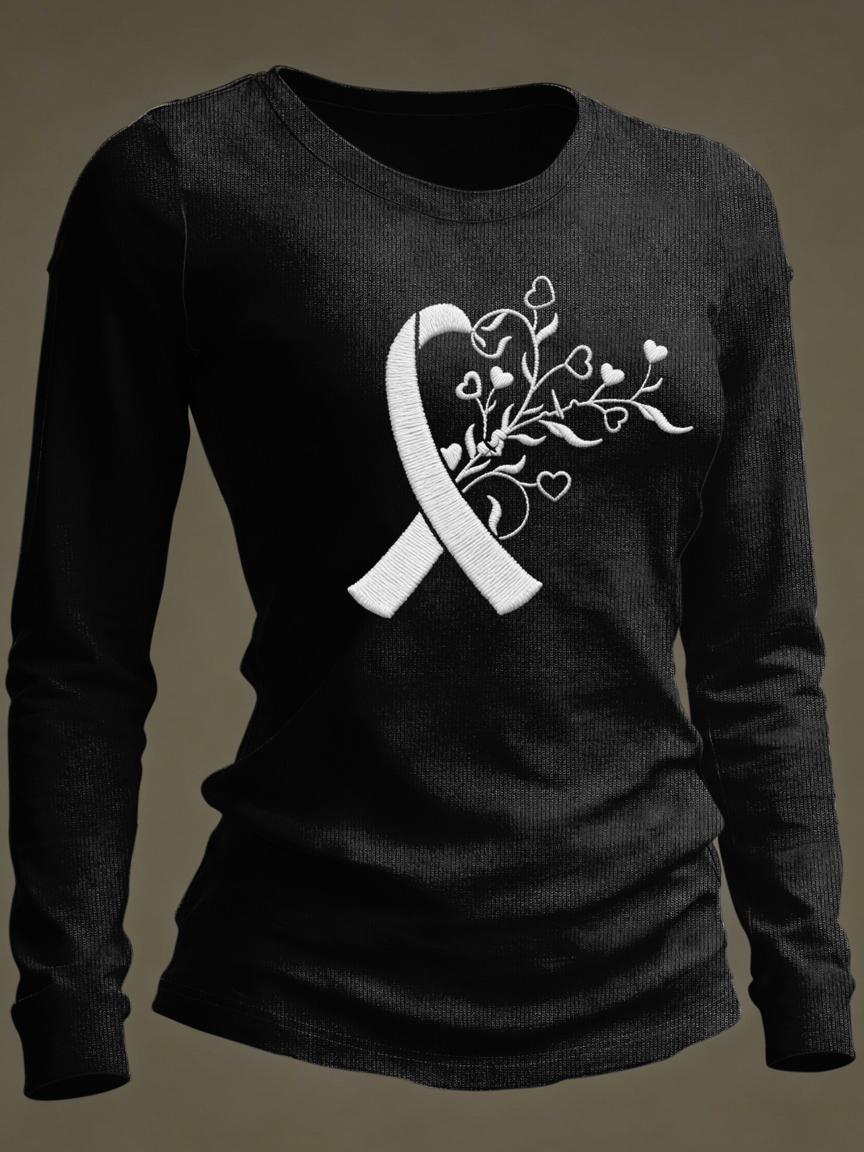 Women's Casual Heart Disease Awareness Print Long-Sleeve T-Shirt