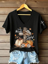 Women's Casual Autumn Faith Pumpkin Print T-shirt