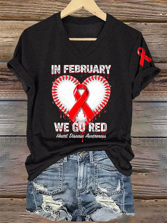 Women's Casual Heart Disease Awareness Printed Short-Sleeve T-Shirt