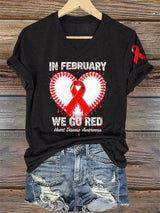 Women's Casual Heart Disease Awareness Printed Short-Sleeve T-Shirt