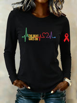 Women's casual long-sleeved T-shirt for heart disease awareness