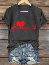 Women's Casual Heart Disease Awareness Printed Short-Sleeve T-Shirt