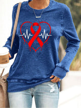 Women's Casual Heart Disease Awareness Printed Sweatshirt