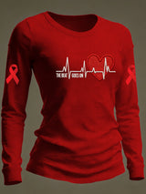 Women's casual long-sleeved T-shirt for heart disease awareness