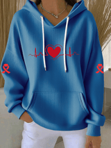 Women's Heart Disease Awareness Print Long-Sleeve Hooded Sweatshirt