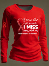 Women's casual long-sleeved T-shirt for heart disease awareness