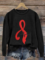 Women's Casual Heart Disease Awareness Printed Long-Sleeve Sweatshirt