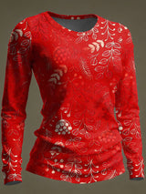 Women's casual red conscious art long-sleeved T-shirt