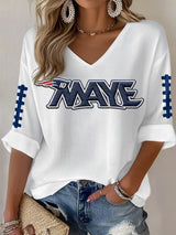 Women's Football Print Waffle Long Sleeve T-Shirt
