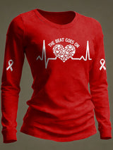 Women's Casual Heart Disease Awareness Print Long-Sleeve T-Shirt