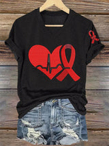 Women's Casual Heart Disease Awareness Printed Short-Sleeve T-Shirt