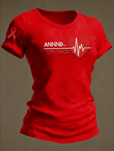Women's Annnd I'm Back Heartbeat Print Casual T-Shirt